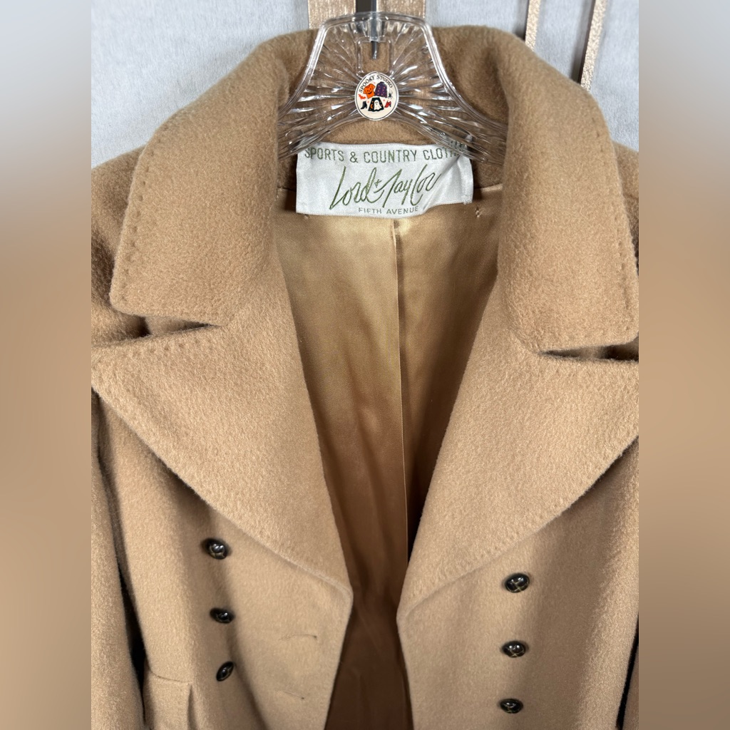 Vintage Lord & Taylor Wool Camel Double-Breasted Trench Coat Women’s Large Rare